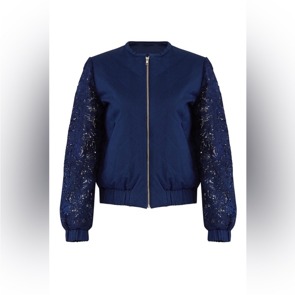 Amur Teagan Navy Blue Bomber Jacket Quilted Cotton Designer Cottage Size Small